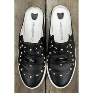 Karl Lagerfeild Paris  “ Eisley” Backless Leather Studed Flats Size 8.5/39